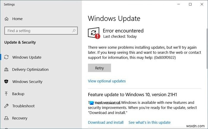 Fix Windows Update Error 0x800F0922