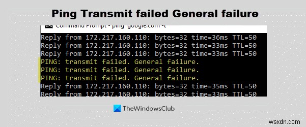 Ping Transmit failed General failure error in Windows 11/10