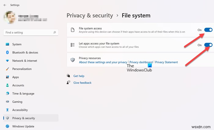 How to prevent or allow App access to File System in Windows 11/110