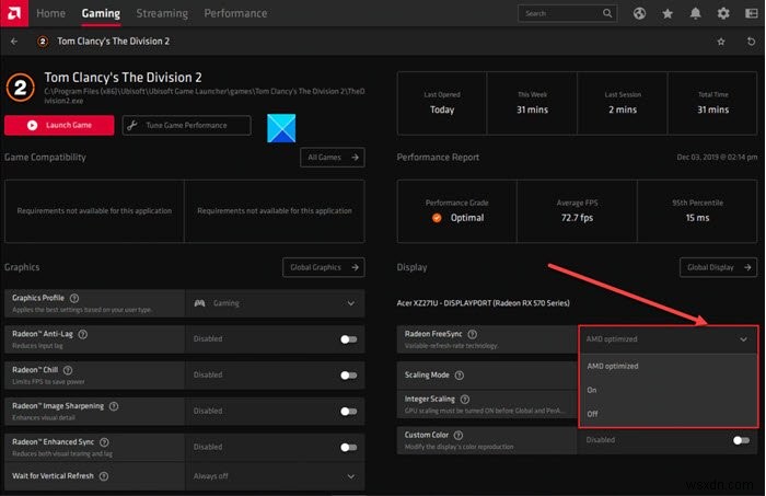 How to configure Radeon FreeSync for Individual Applications