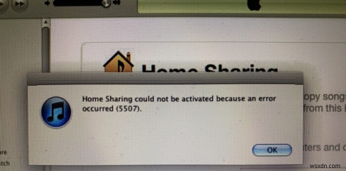 Home Sharing could not be activated, Error 5507 in Windows 10