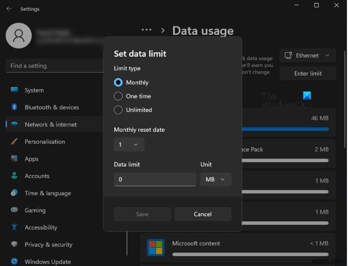 How to set Data Limit for Wireless and Ethernet Adapter on Windows 11/10