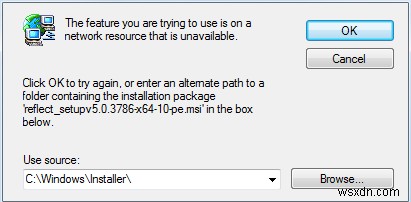 The feature you are trying to use is on a network resource that is unavailable