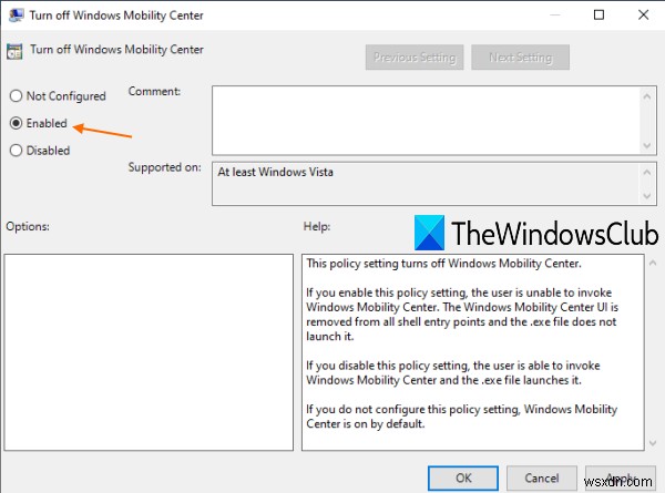 How to disable Windows Mobility Centre in Windows 10