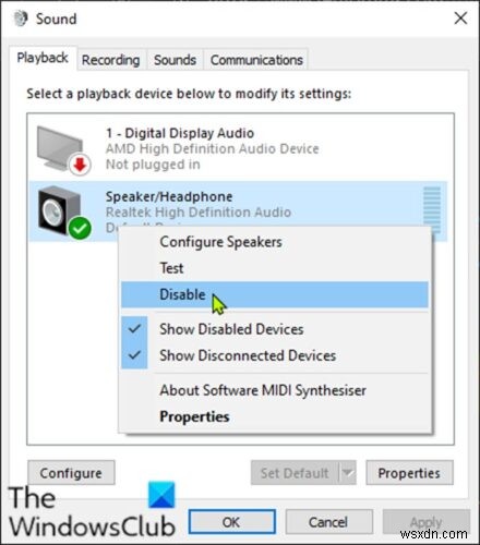 How to Enable or Disable Sound Output Device in Windows 11/10