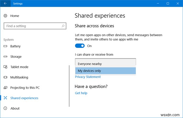 Turn On or Off Shared Experiences in Windows 11/10