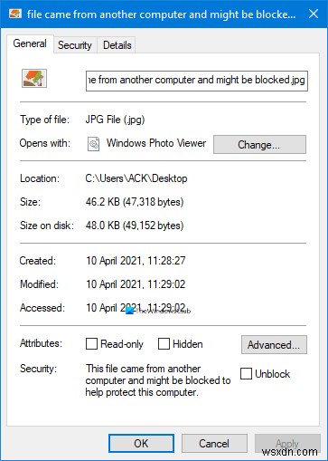 This file came from another computer and might be blocked to help protect this computer