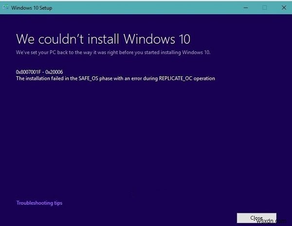 Windows Update keeps failing with error 0x8007001f – 0x20006