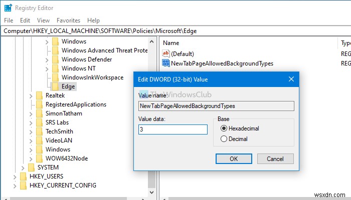 How to disable Image Background types for Edge New Tab page