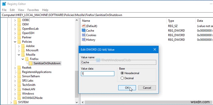 How to automatically delete SELECTED browsing data when Firefox closes