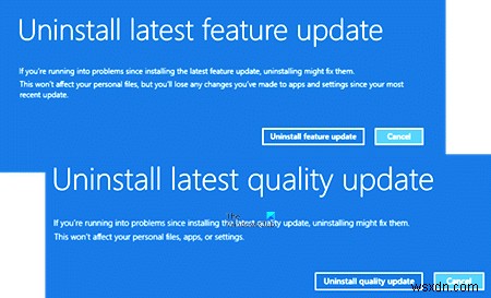 How to uninstall latest Quality Update or Feature Update in Windows 11/10