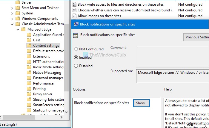 How to turn off Microsoft Edge website push notifications
