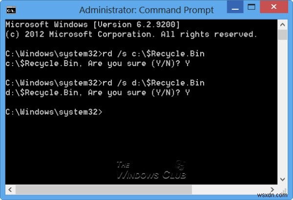 Force Windows to empty Recycle Bins of all Users at the same time