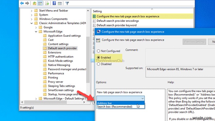 How to enable or disable Search Box on New Tab page in Edge