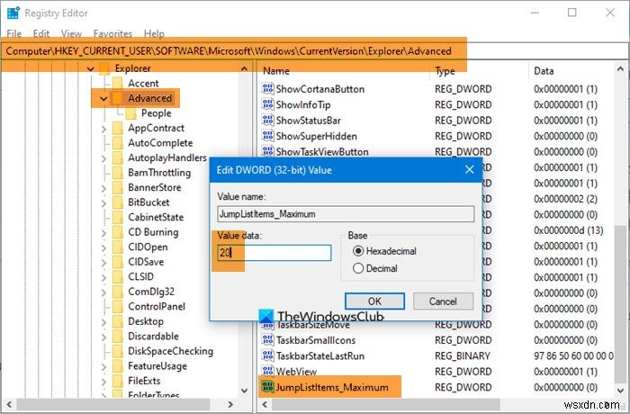 How to increase the number of Jump List items in Windows 11/10