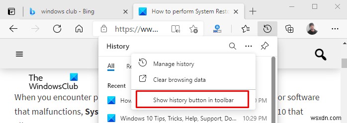 Show or Hide History button on Toolbar in Microsoft Edge
