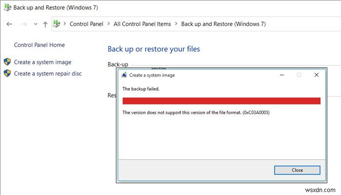 The version does not support this version of the file format, Error 0xC03A0005