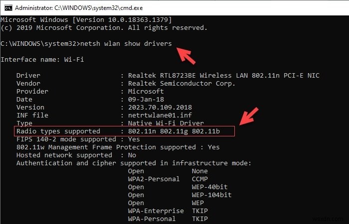 How to check if Windows laptop supports 2.4 or 5 GHz WiFi