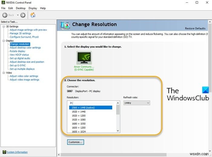 144Hz option not showing up in Display options of Windows 11/10