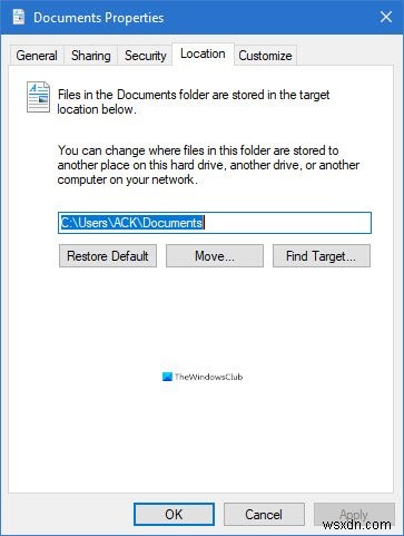 Change default Save location for Documents, Music, Pictures, Videos in Windows 11/10