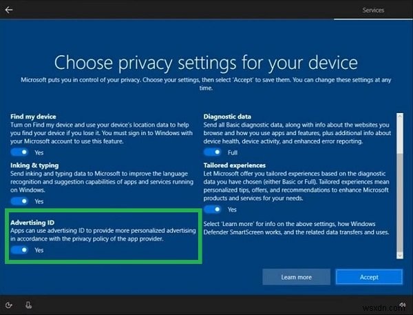Turn off Advertising ID to disable Targeted Ads in Windows 11/10
