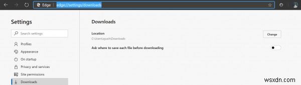 How to change default Downloads folder location in  Microsoft Edge