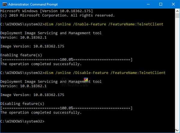 Enable Telnet through Command Prompt or Control Panel in Windows 11/10