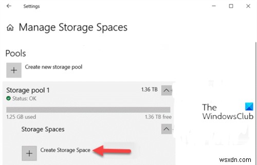 How to Create Storage Space for Storage Pool in Windows 10