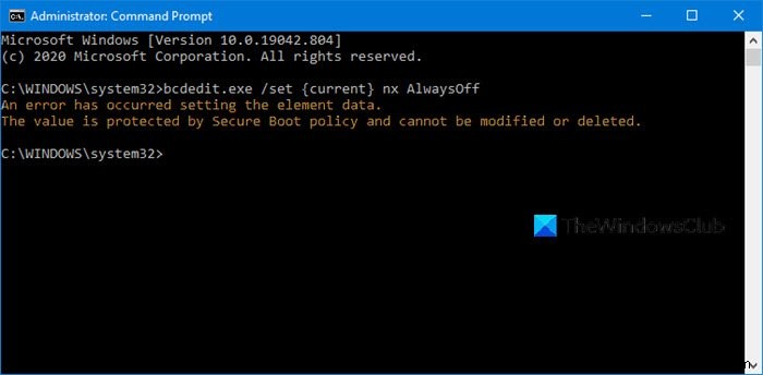 The value is protected by Secure Boot policy and cannot be modified or deleted