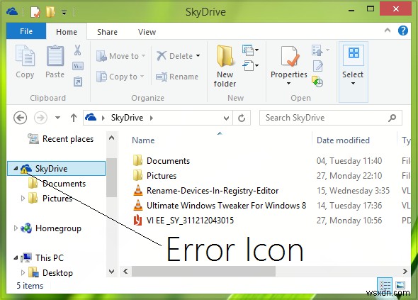 OneDrive Exclamation Mark error Icon in Windows File Explorer