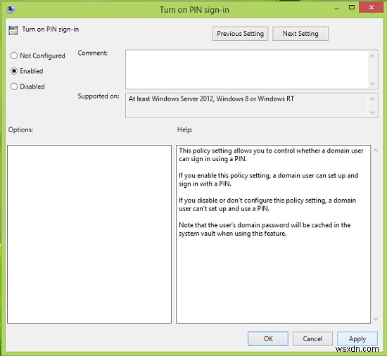 PIN Sign-in disabled when System is joined to Domain