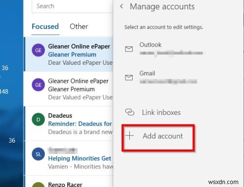 How to change order of email accounts in Windows 10 Mail app