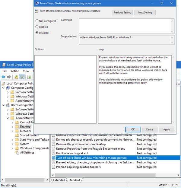 How to enable or disable Aero Shake in Windows 10
