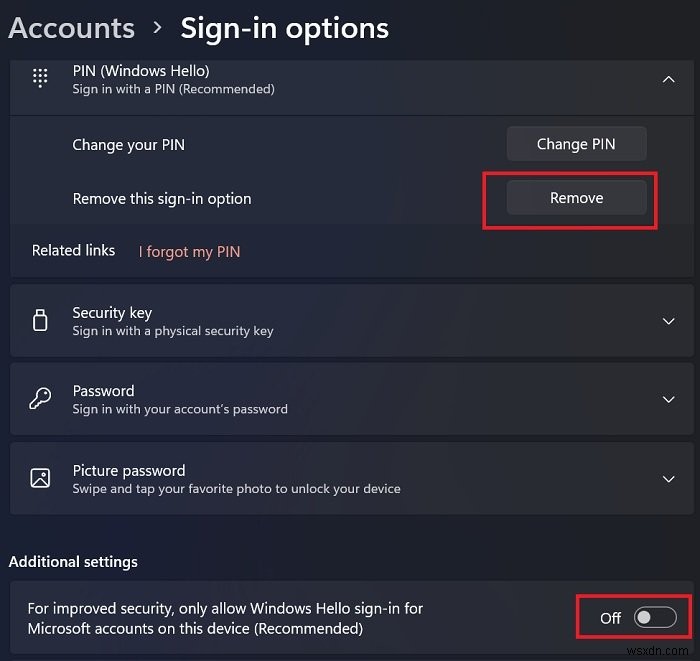 How to remove PIN login in Windows 11/10
