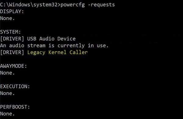Windows won’t go to Sleep, Legacy Kernel Caller, An audio stream is currently in use
