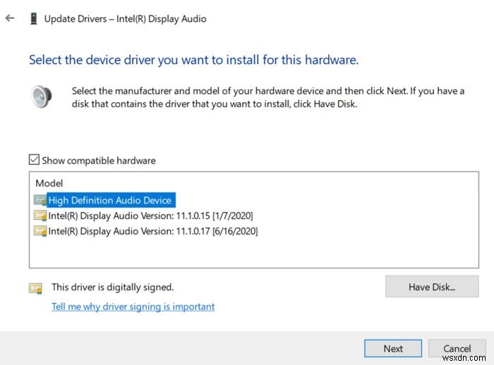 Can’t play, Error 0xc00d36fa, We can’t find an audio device