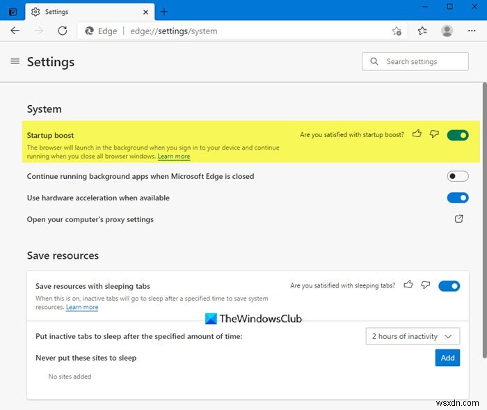 Enable and use Startup Boost feature to make Microsoft Edge browser launch faster