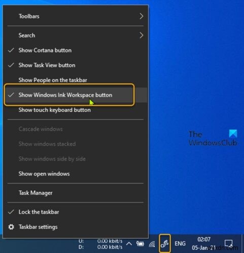 How to Hide or Show Windows Ink Workspace Button on Taskbar in Windows 10