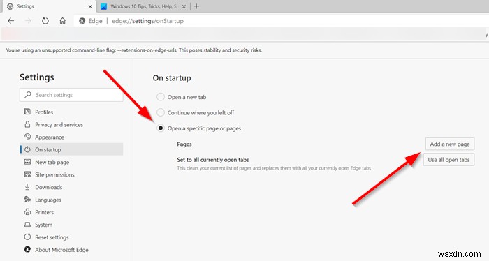 How to set a single or multiple homepages in Edge browser