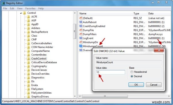 How to change the number of Memory Dump Files, Windows creates and saves
