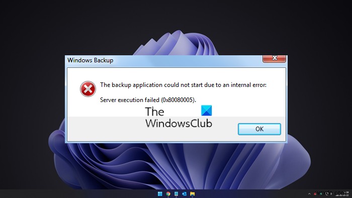 Server execution failed (0x80080005): Windows backup application could not start due to an internal error