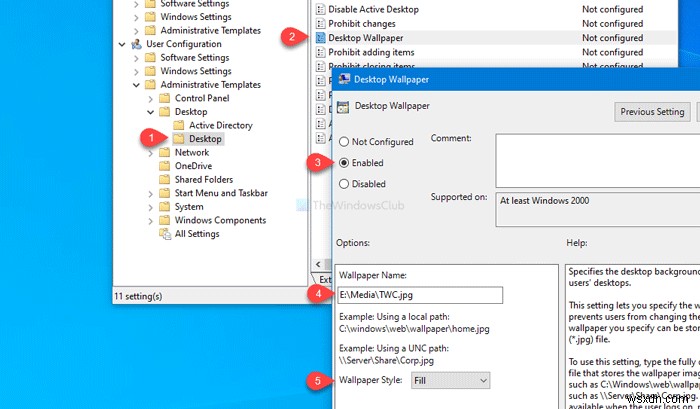 How to set desktop wallpaper using Group Policy or Registry Editor