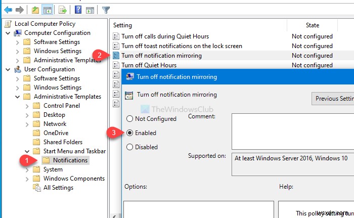 How to turn off Notification Mirroring in Windows 10