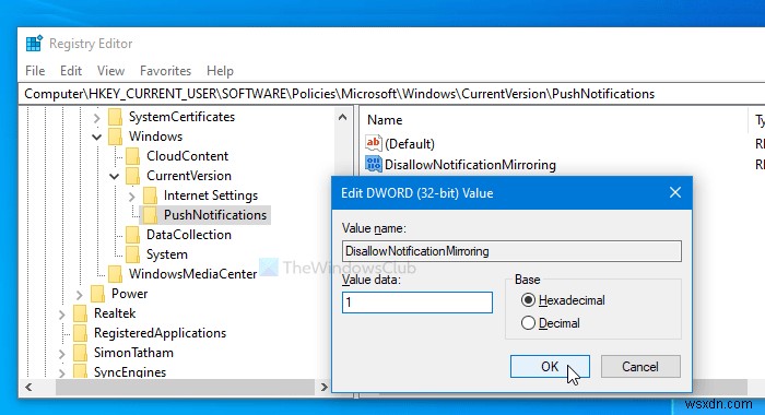 How to turn off Notification Mirroring in Windows 10