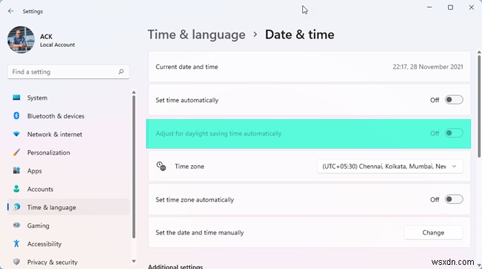 Enable or Disable Adjust for Daylight Saving Time in Windows 11/10