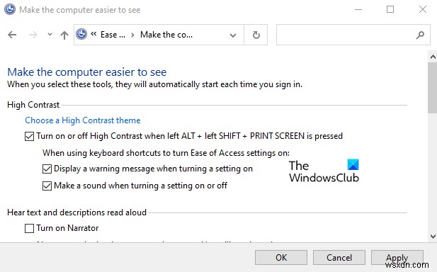 Enable or Disable High Contrast warning message and sound in Windows 11/10