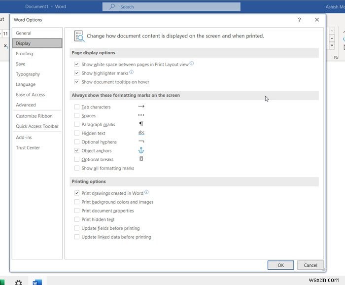 Saved Word document not showing on Print Preview or printing out