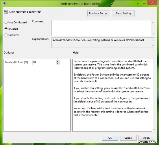 Configure & Limit Reservable Bandwidth Setting In Windows 11/10