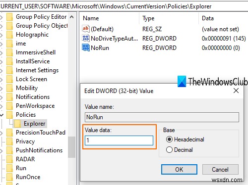 Enable or disable Run Command (Win+R) box in Windows 11/10