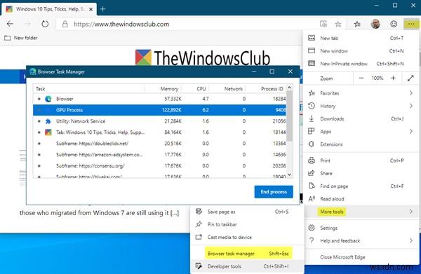 Using the Browser Task Manager in new Microsoft Edge browser